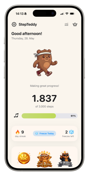 Step tracking screen